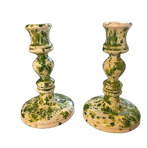 Speckled Green Ceramic Handcrafted Candle Holders